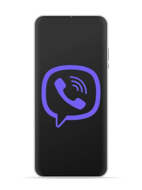 Viber logo simgesi akıllı telefon ekranında. Vektör illüstrasyonu beyaz arkaplan.