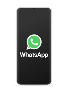Akıllı telefon ekranında Whatsapp logo simgesi. Vektör illüstrasyonu beyaz arkaplan.