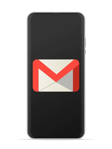スマートフォンの画面上でGmailのロゴアイコン ベクターイラスト白の背景 — ストックベクタ