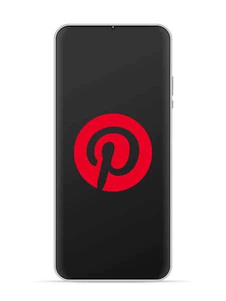 Εικονίδιο Λογότυπου Pinterest Στην Οθόνη Smartphone Εικονογράφηση Διάνυσμα Λευκό Φόντο — Διανυσματικό Αρχείο