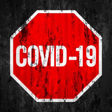 Covid-19 işareti grunge doku arka planı. Vektör illüstrasyonu.