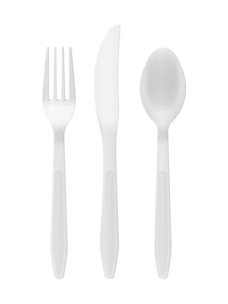 白色背景上的塑料餐具 矢量说明 — 图库矢量图片