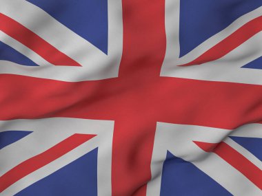 Kırışık kumaşlı İngiliz bayrağı arka planı. 3d illüstrasyon.