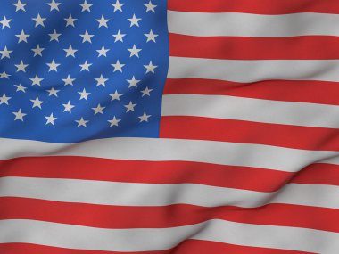 Kırışık kumaşlı Amerikan bayrağı arka planı. 3d illüstrasyon.