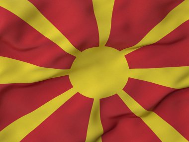 Kırışık kumaş Kuzey Makedonya bayrağı. 3d illüstrasyon.