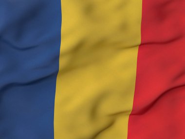 Kırışık kumaşlı Romanya bayrağı. 3d illüstrasyon.