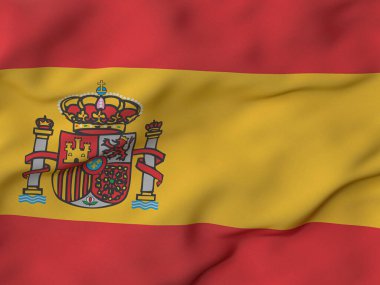 Kırışık kumaşlı İspanya bayrağı. 3d illüstrasyon.