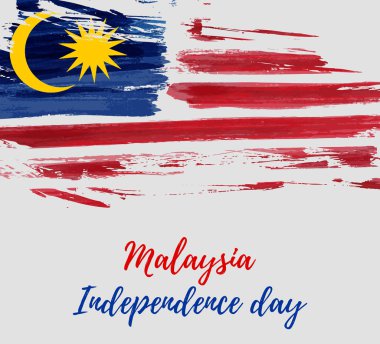 Malaysia Independence day background. With grunge painted  flag of Malaysia. Hari Merdeka holiday. Template for poster, banner, flyer, invitation, etc. clipart