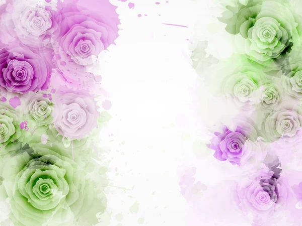 邀请模板背景与 Watercolored 抽象花玫瑰框架 新娘淋浴 婴儿送礼会等 绿色和紫色彩色 — 图库矢量图片
