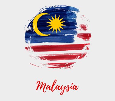 Watercolor imitation brushed Flag of Malaysia in grunge round shape. Jalur Gemilang. Background with Malaysia flag for your designs. clipart
