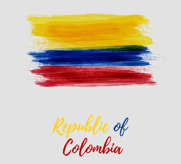 República Colombia Bandera Grunge Acuarela Cepillado Abstracta Plantilla Para Cartel — Vector de stock
