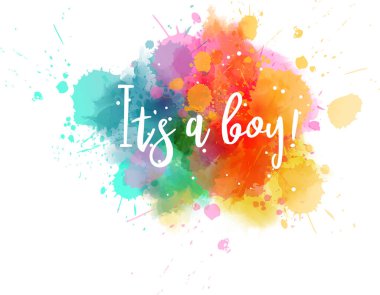 Bebek Cinsiyet kavramı illüstrasyon ortaya koyuyor. Suluboya taklit çok renkli sıçrama leke. Erkek. 