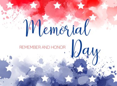 USA Memorial day background. Abstract grunge watercolor paint splashes in flag colors with text. Template for holiday banner, invitation, flyer, etc. clipart