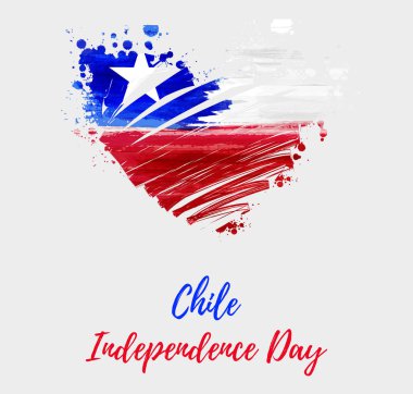Holiday background with grunge watercolor imitation flag of Chile in heart shape. Chile Independence day. clipart