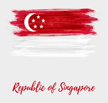Singapur Cumhuriyeti soyut suluboya grunge bayrağı ile arka plan. Poster, afiş, davetiye, el ilanı için ulusal gün tatil şablonu.