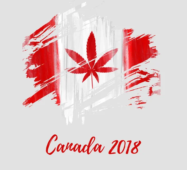 カナダのインド大麻の合法化 カナダ メープル リーフがマリファナの葉に置き換えの抽象的なグランジ水彩フラグ — ストックベクタ
