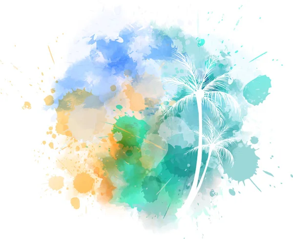 水彩仿飞溅与棕榈树 鲜艳的彩色 — 图库矢量图片