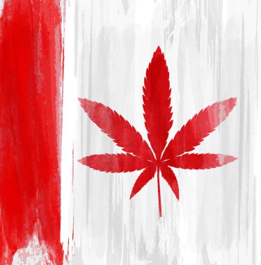 Kenevir Kanada yasallaştırma. Soyut grunge suluboya nerede tarafından esrar yaprak akçaağaç yaprağı yerini Kanada bayrağı. 