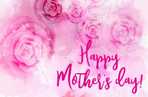 Boldog Anyák Napja Üdvözlőlap Absztrakt Rózsákkal Akvarell Utánzat Háttér Pink — Stock Vector