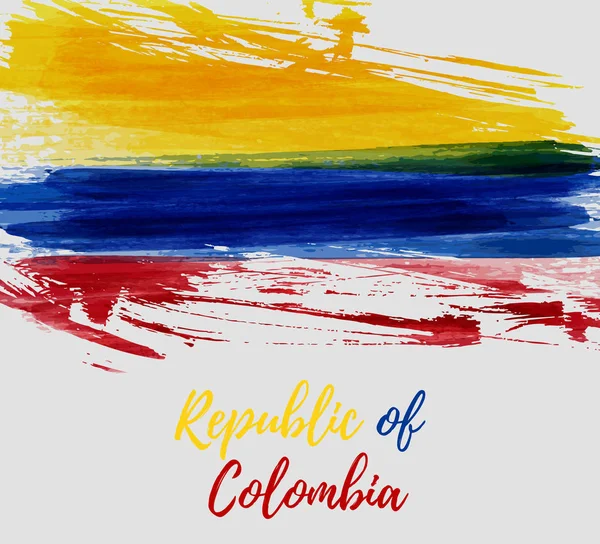 República Colombia Bandera Grunge Acuarela Cepillado Abstracta Colombia Antecedentes Festivos — Vector de stock