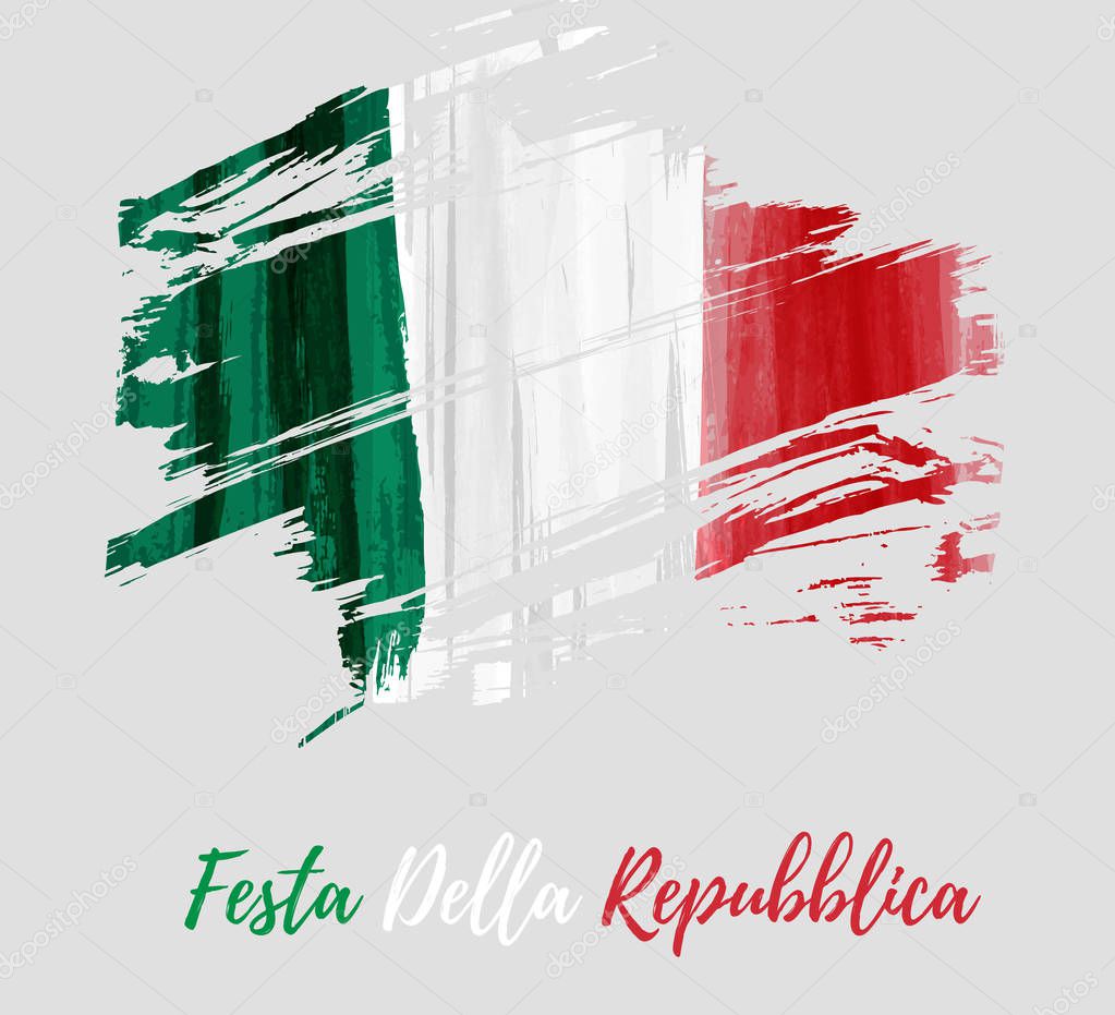 Holiday background with grunge watercolor imitation flag of Italy. Festa della Repubblica (Italian Republic Day). Template for poster, banner, flyer, invitation, etc.