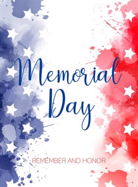 ABD Memorial gün arka plan. Soyut grunge suluboya boya renkleri ile metin bayrağı su sıçramalarına. Tatil afiş, davetiye, el ilanı vb. için şablon.