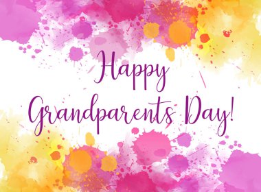 Büyükbaba ve Büyükanneler Gününüz kutlu olsun! Tebrik kartı arka plan suluboya ile soyut çerçeve su sıçramalarına.