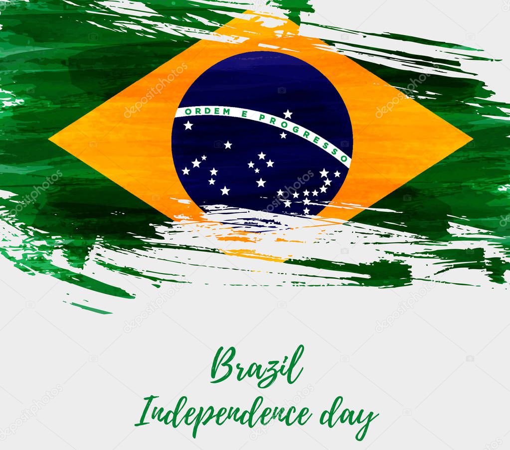 Brazil Independence day background. Abstract grunge brushed watercolor flag of Brazil. National holiday template background.