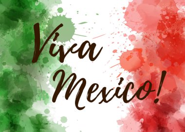 Viva Mexico background with watercolored grunge design. Independence day concept background. Abstract watercolor splashes in Mexico flag colors clipart