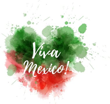Bağımsızlık günü kavramı arka plan. Soyut suluboya su sıçramalarına Meksika bayrağı renklerde. Kalp sulu boya leke şeklinde. Viva Meksika!