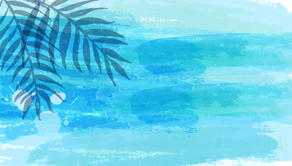 Abstrakte Aquarell Imitation Spritzt Hintergrund Mit Tropischen Palmblättern Trendiger Sommerurlaub — Stockvektor