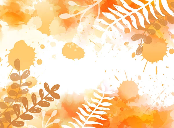 Абстрактная Акварельная Имитация Брызгает Фоном Ботаническими Листьями Цветов Оранжевый Цвет — стоковый вектор