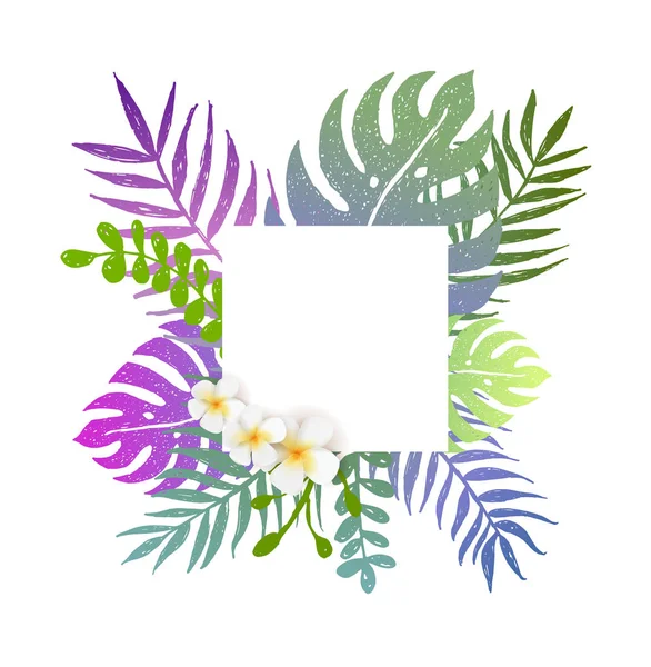 Dekorativer Botanischer Hintergrund Mit Tropischen Blüten Und Blättern Leerer Kopierraum — Stockvektor