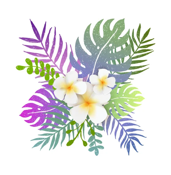 Dekorativer Botanischer Hintergrund Mit Tropischen Frangipani Blüten Und Blättern — Stockvektor