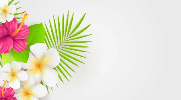 Fond Avec Des Fleurs Des Feuilles Tropicales Concept Été Modèle — Image vectorielle