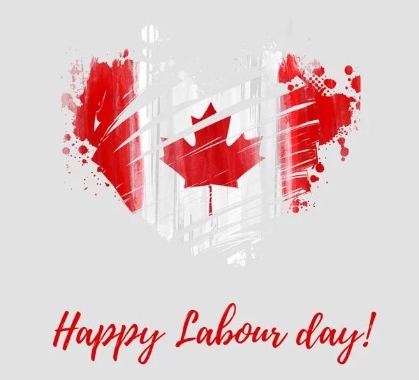 Canada Happy Labour Day Grunge Watercolor Canadian Flag Grunge Heart — Stock Vector