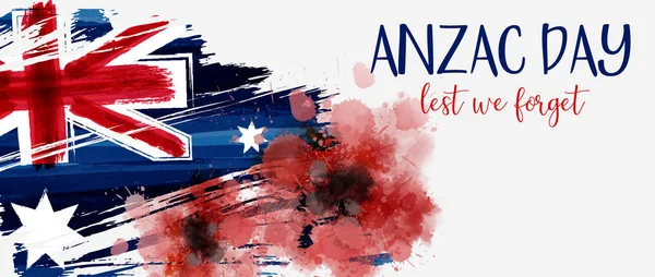 Anzac Day Banner Com Grunge Aquarela Bandeira Austrália Duas Flores —  Vetores de Stock