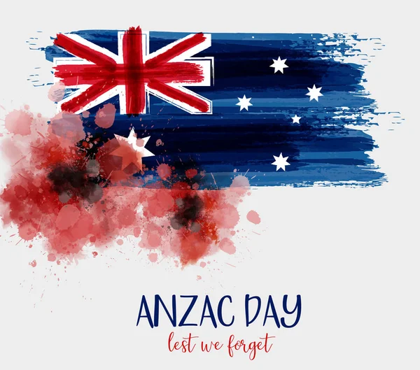 Anzac Nap Háttér Két Piros Pipacs Virágok Grunge Akvarell Ausztrália — Stock Vector