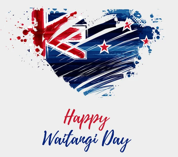 Feliz Dia Waitangi Férias Nova Zelândia Bandeira Grunge Pintada Abstrata —  Vetores de Stock