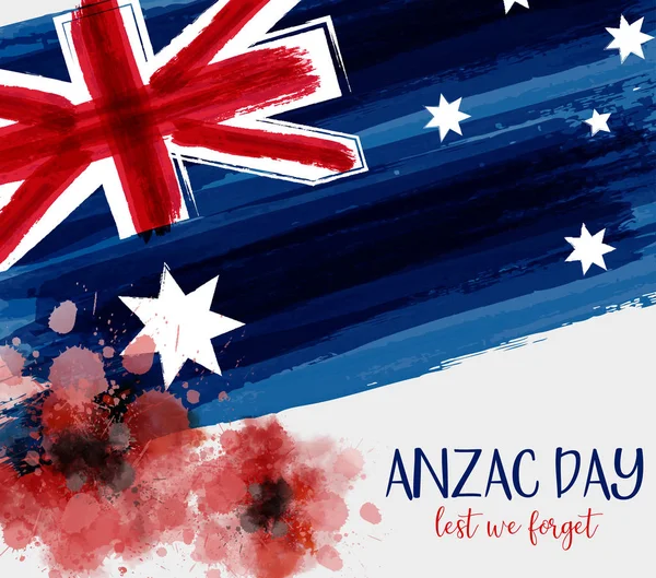 Anzac Nap Háttér Két Piros Pipacs Virágok Grunge Akvarell Ausztrália — Stock Vector