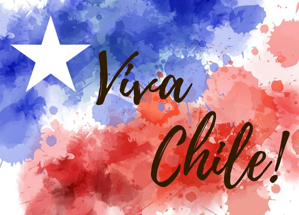 Abstrakter Hintergrund Mit Aquarellspritzern Chilenischen Flaggenfarben Viva Chile Kalligraphie Text — Stockvektor