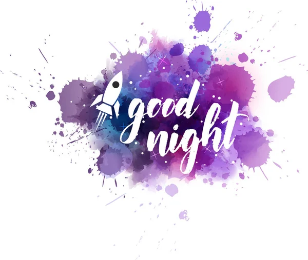 Welterusten Handgeschreven Moderne Kalligrafie Letters Donkere Nacht Hemelachtergrond Aquarel — Stockvector