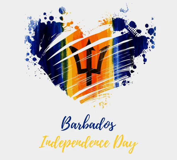 Dia Independência Barbados Bandeira Grunge Escovado Abstrato Barbados Forma Coração —  Vetores de Stock