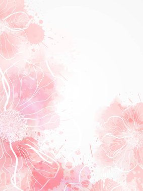 Modern arka plan üzerinde sulu boya su sıçramalarına soyut çiçek ile. Hafif pembe renkli