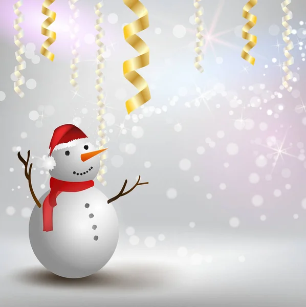 Χριστουγέννων Και Πρωτοχρονιάς Εορταστικές Διακοπές Φόντο Χιονάνθρωπο Κόκκινο Καπέλο Και — Διανυσματικό Αρχείο