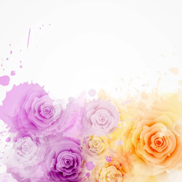 抽象的背景与水彩画五颜六色的飞溅和玫瑰花 紫色和橙色 模板为您的设计 如婚礼邀请 海报等 — 图库矢量图片