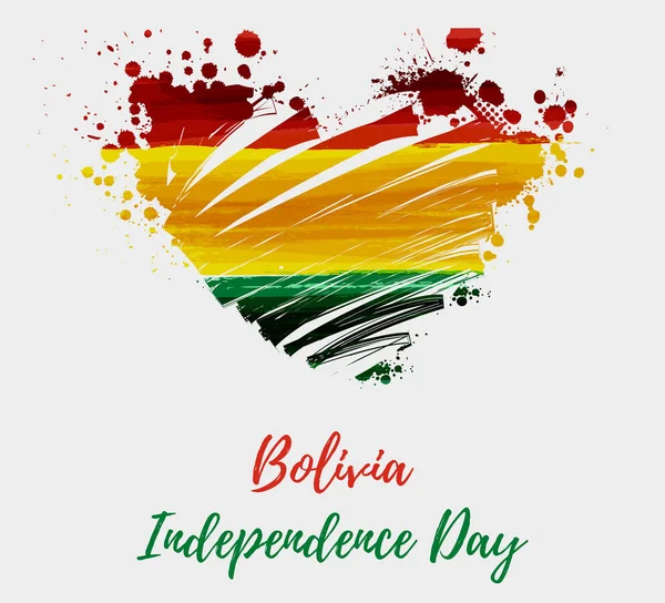 Bolivia Día Independencia Bandera Grunge Cepillada Abstracta Bolivia Forma Corazón — Vector de stock