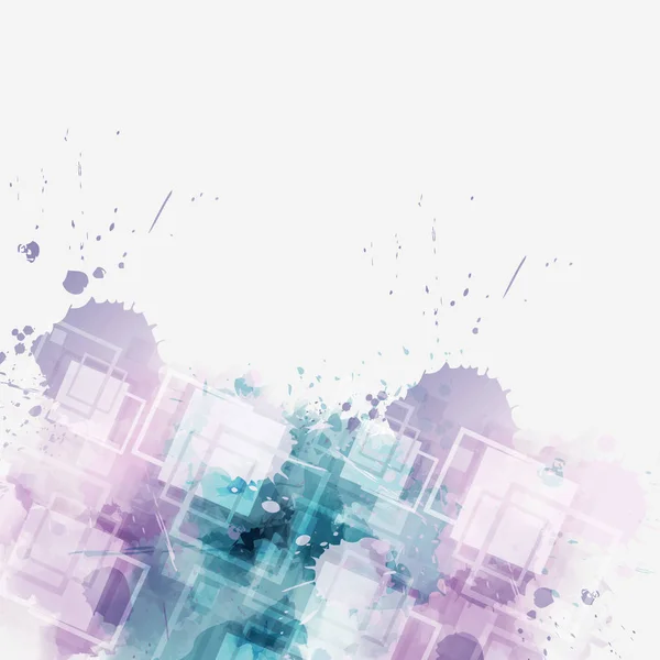 Moderna Acuarela Abstracta Salpica Fondo Con Elementos Cuadrados Color Púrpura — Vector de stock