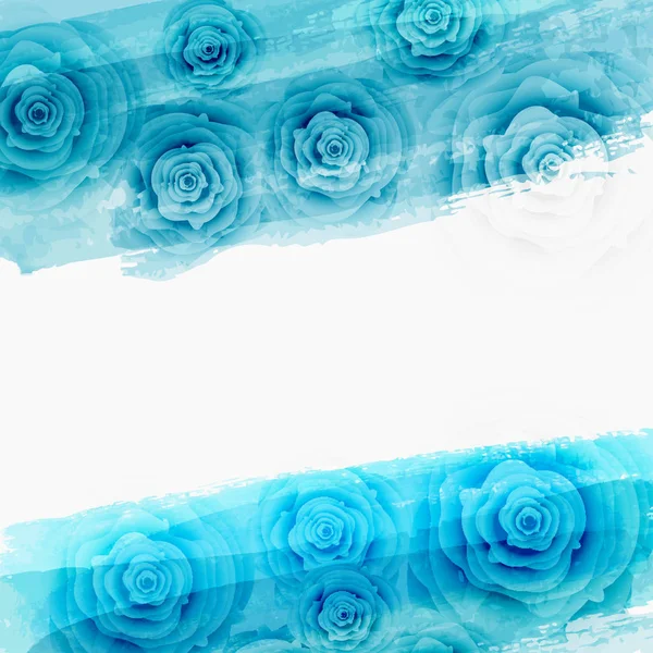 Hintergrundvorlage Mit Gebürsteten Aquarell Imitationslinien Und Abstrakten Rosen Blau Gefärbt — Stockvektor