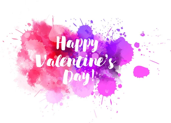 Happy Valentine Day Modern Calligraphy Text Watercolor Paint Splashes — Stock Vector